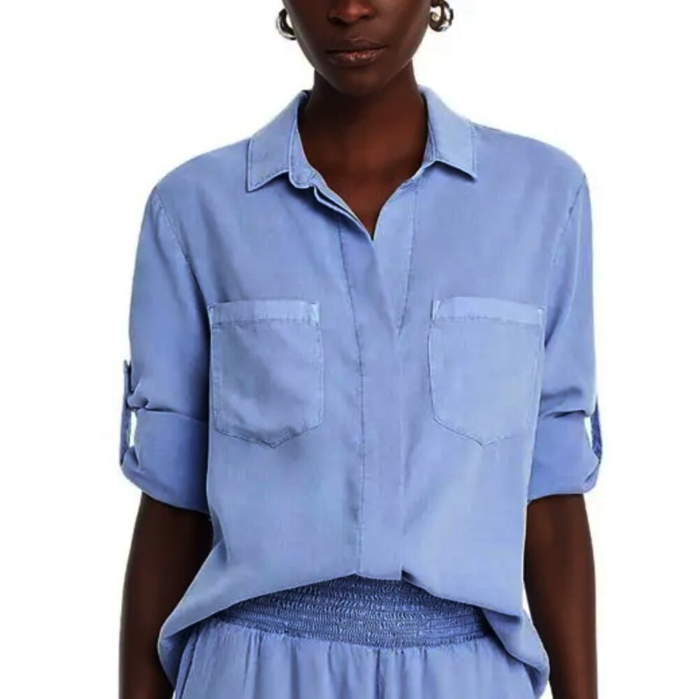 NWT Bella Dahl High Low Split Back Button-Down Shirt Peri Blue XS
